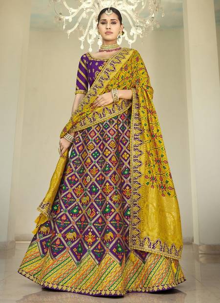 Purple And Yellow Colour Exclusive Wedding Wear Heavy Embroidery Work Latest Lehenga Choli Collection 4207